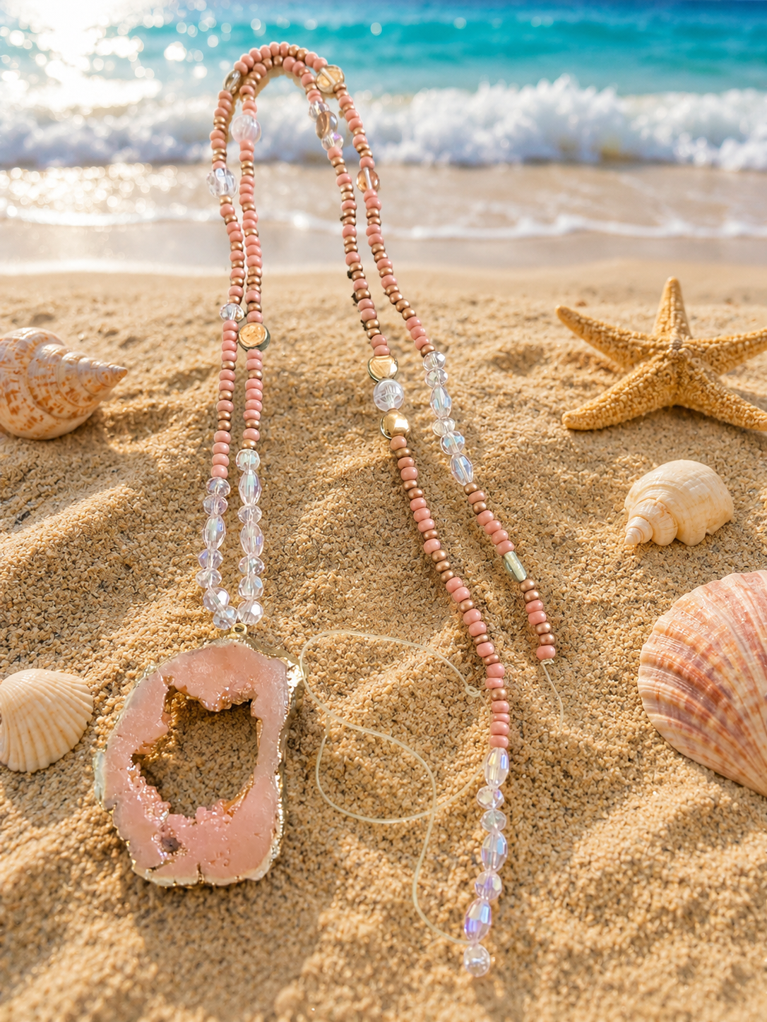 Pink Geode Crystal Waist Beads